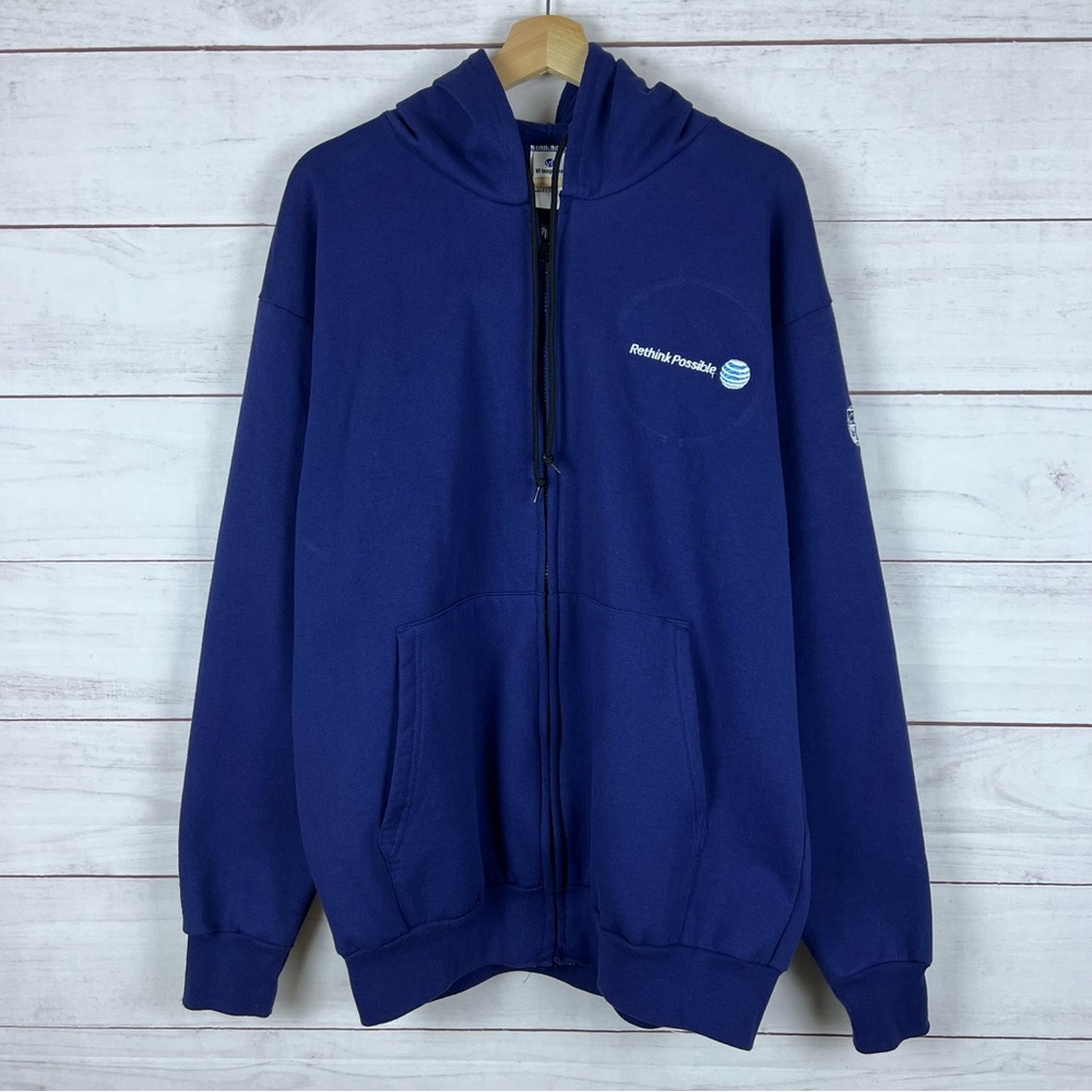 Blue AT&T Employee Full Zip Hoodie Mens Size Medium Long Sleeve Embroidered Logo